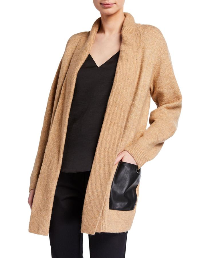 Cardigan With Faux-leather Pockets