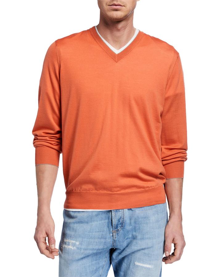 Men's V-neck Wool-blend Pullover