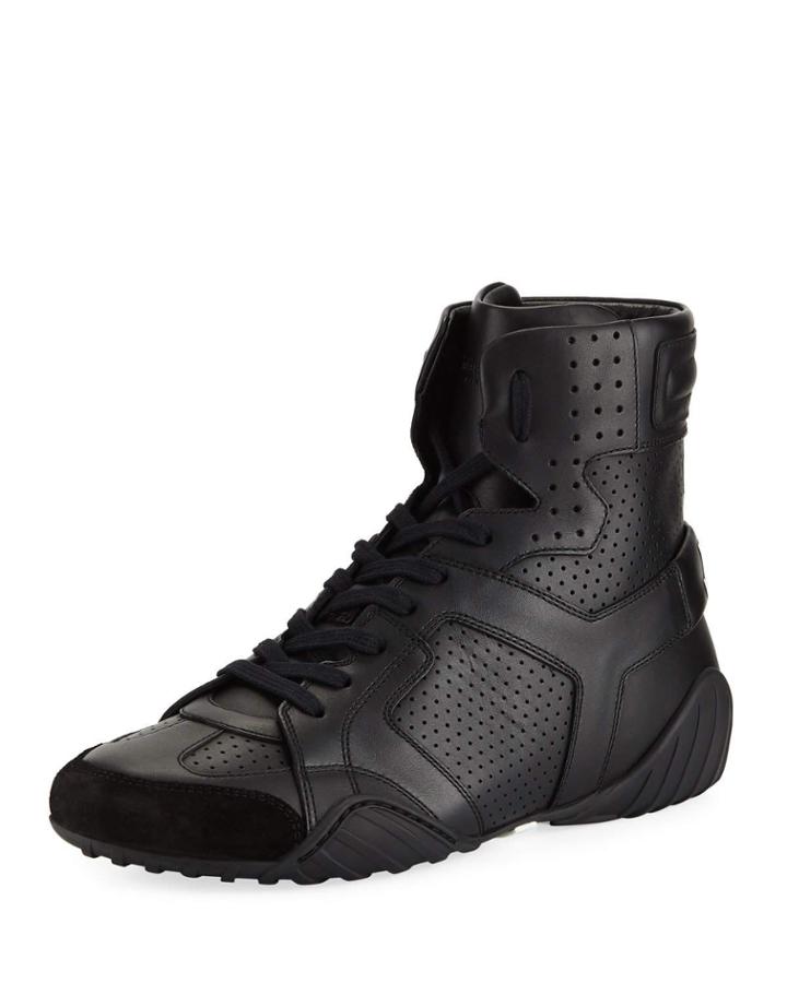 D Fence Perforated High-top Sneakers, Black