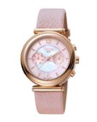 Women's 36mm Stainless Steel Day/date Watch With Leather Strap, Rose/pink