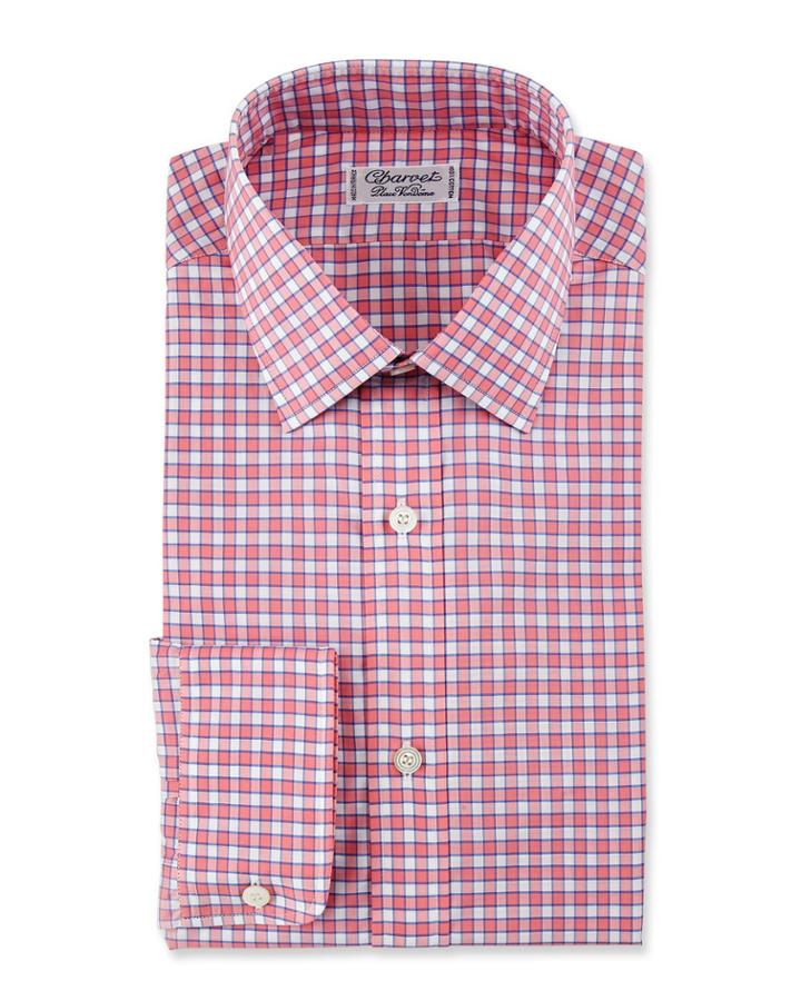 Check Cotton Dress Shirt, Red/blue
