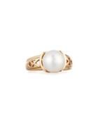 14k Yellow Gold Freshwater Pearl X Band Ring, 10mm,