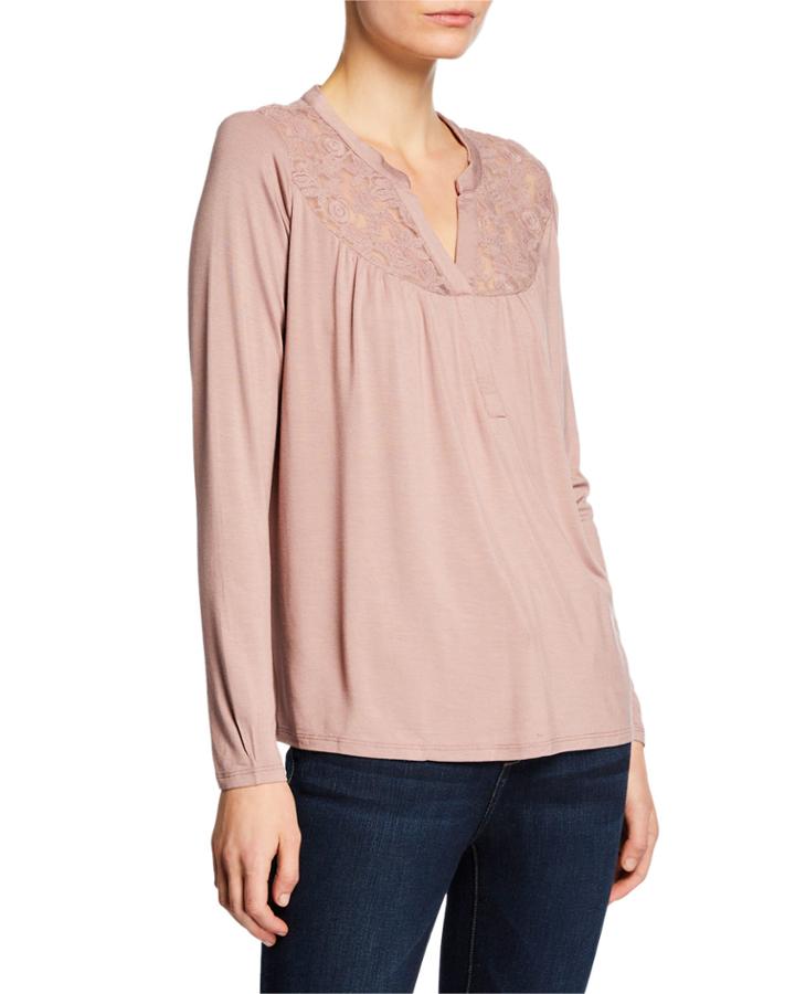 Mesh Embroidered V-neck Blouse