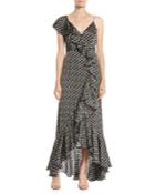 Mae Cascading Ruffle-front Floral Gown