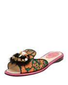 Mink-trim Flat Lace Slide