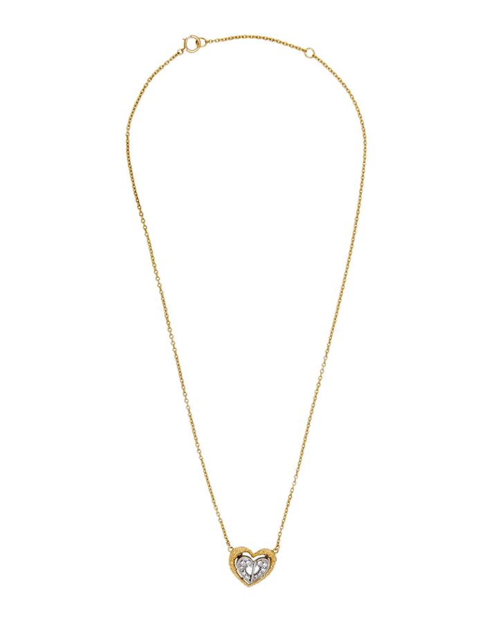 Estate 18k Two-tone Pave Diamond Heart Pendant Necklace
