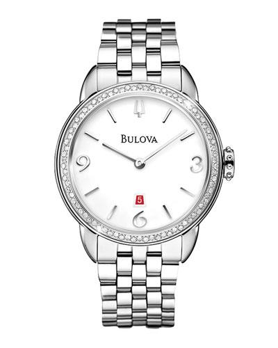 26mm Bracelet Watch W/ Diamond Bezel & White Dial