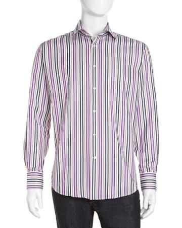 Neiman Marcus Striped Sport Shirt, Purple - (xxl)