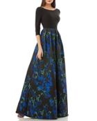 Jersey-top Floral-jacquard Gown