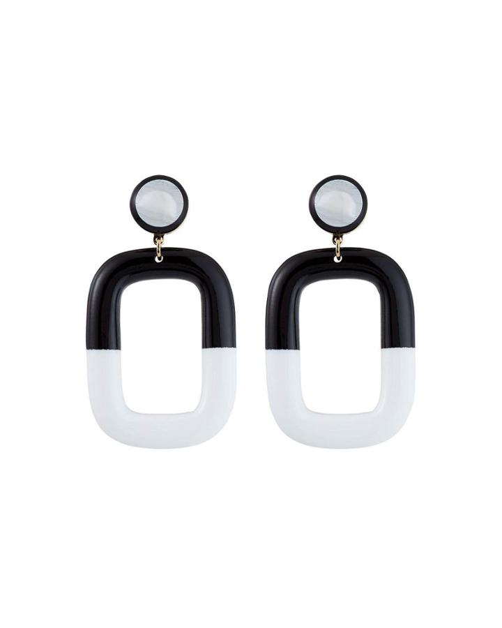 Colorblock Rectangle Drop Earrings, Black/white
