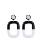 Colorblock Rectangle Drop Earrings, Black/white