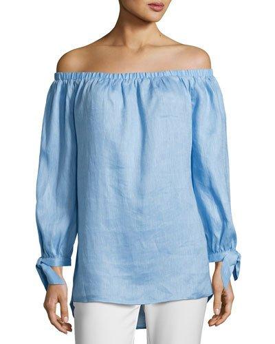 Off-the-shoulder Linen Top, Blue