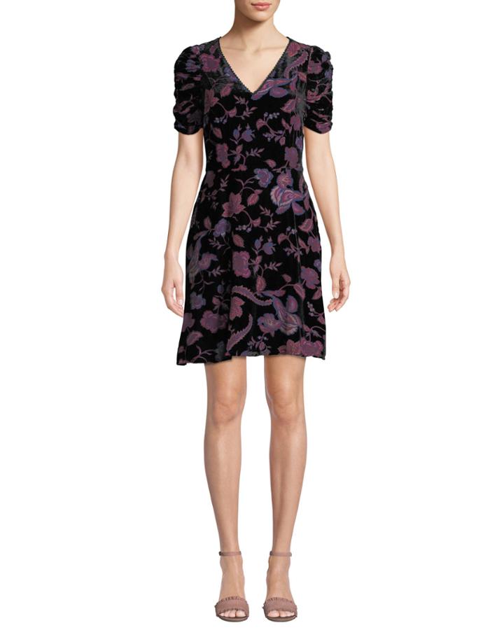Arlette Printed Velvet Short-sleeve Dress