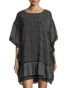 Printed Crimped Shirting Dress, Black/white