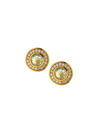18k Lollipop Mini Stud Earrings In Green/gold Citrine With Diamonds