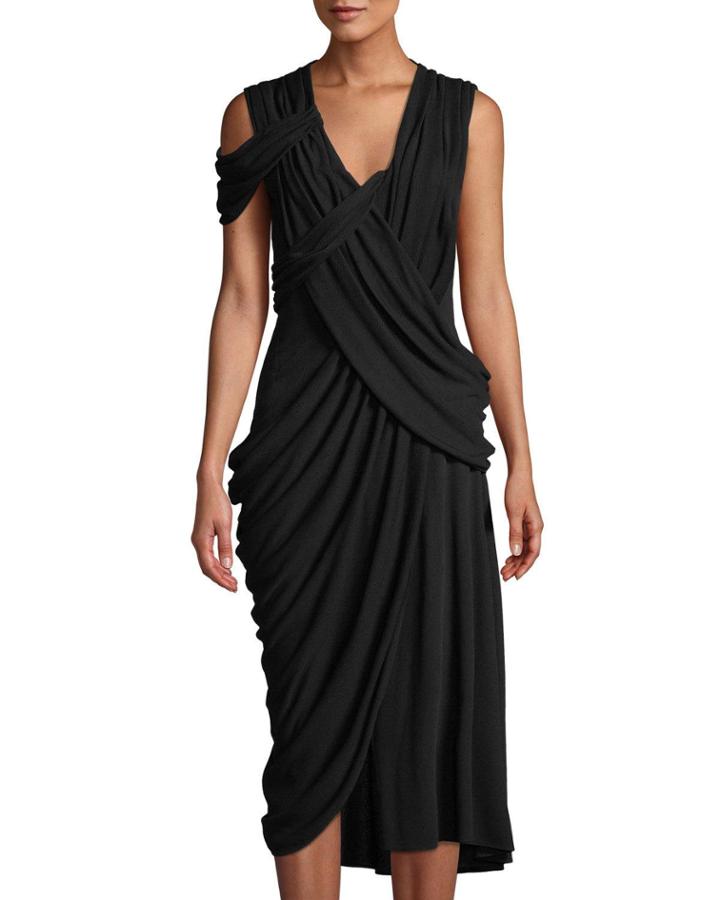 Off-shoulder Draped Asymmetric Jersey Cocktail Dress