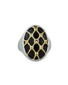 Lattice Onyx Oval Ring W/ White Topaz,