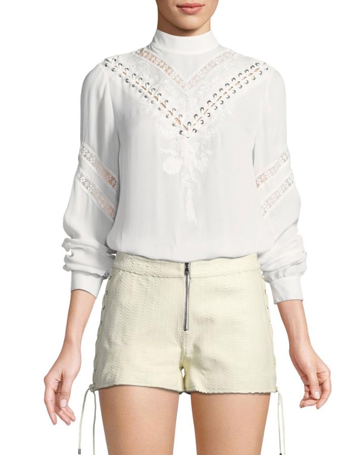 Old West Long-sleeve Silk Blouse With Embroidery &
