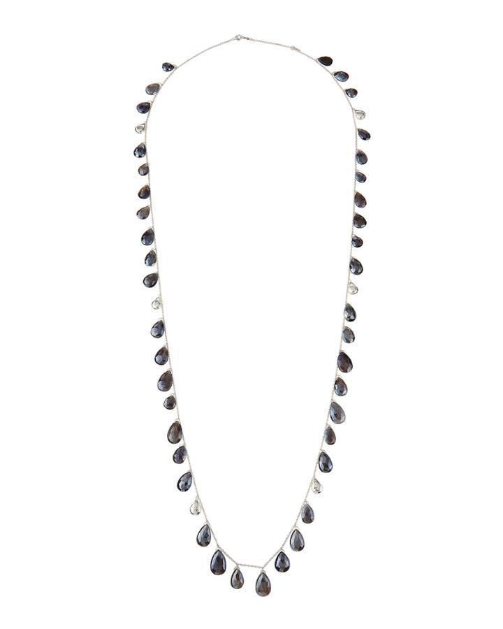Long Gray Moonstone Charm Necklace,