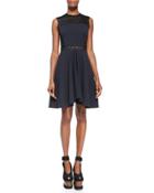 Ric-rac Paneled Fit-and-flare Dress,