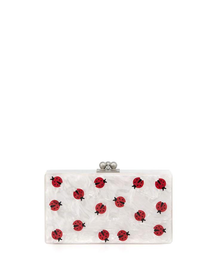 Jean Ladybug Box Clutch Bag, White