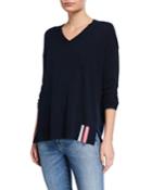 Patch Perfect V-neck Cotton/cashmere Sweater W/ Sequin Elbow Patches