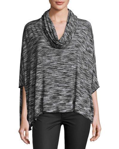 Cowl-neck Jersey Poncho, Black/white