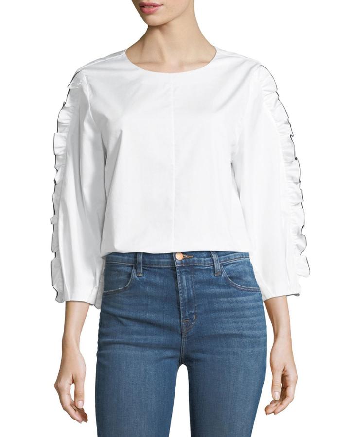 Spectator Crewneck Cotton Ruffle Top