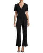 Short-sleeve Wide-leg Jumpsuit, Black