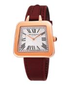 34mm Emma 1142 Trapezoid Leather Watch, Red/rose