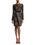 Long-sleeve Lace Wrap-front Dress