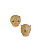 Cubic Zirconia Panther Stud Earrings, Yellow Gold