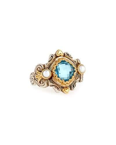 Amphitrite Cushion Topaz & Pearl Ring,