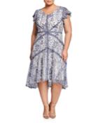 Plus Size Floral Lace Flutter-sleeve High-low Dress