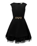 Satin Dress W/ Gold Heart Trim,