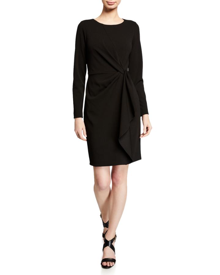 Long-sleeve Twisted Side-drape Dress