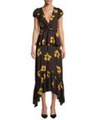 Zadie Floral Silk Peplum Handkerchief Dress