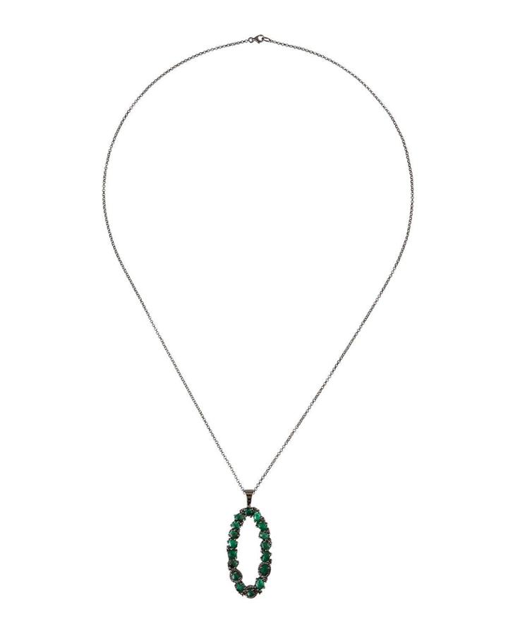 Open Emerald Pendant Necklace W/ Diamonds