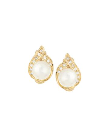 Belpearl 14k Pearl & Diamond Stud Earrings,