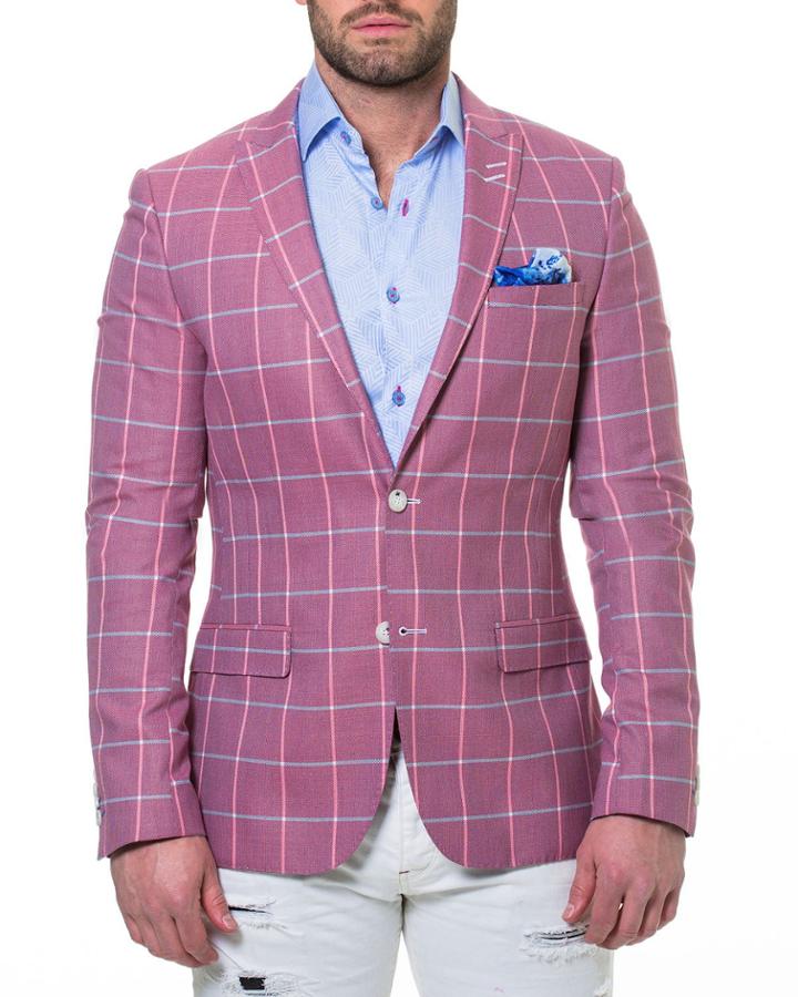 Men's Descartes Check Two-button Cotton Blazer