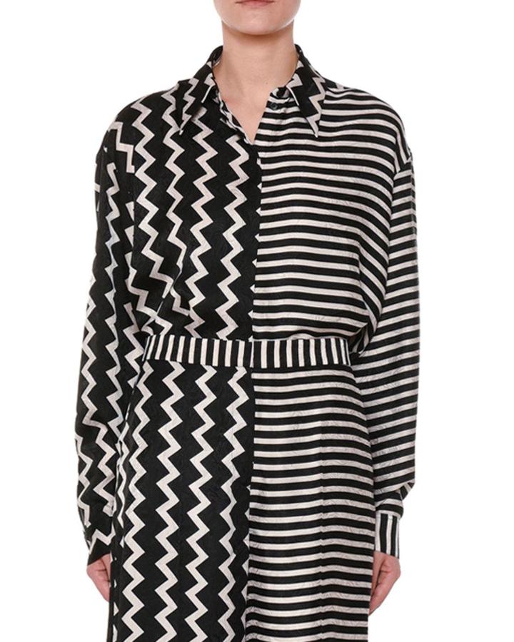 Button-down Zigzag & Striped Mixed-print