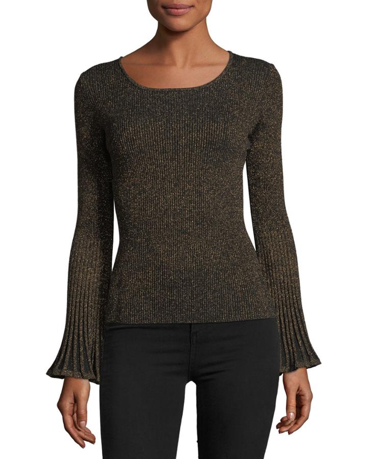 Flare-sleeve Ribbed Metallic