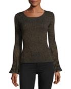 Flare-sleeve Ribbed Metallic