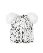 Mimi Metallic Knit Beanie Hat W/ Fur Pompoms
