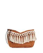 Fringed Woven Two-zip Clutch, Neutral Pattern