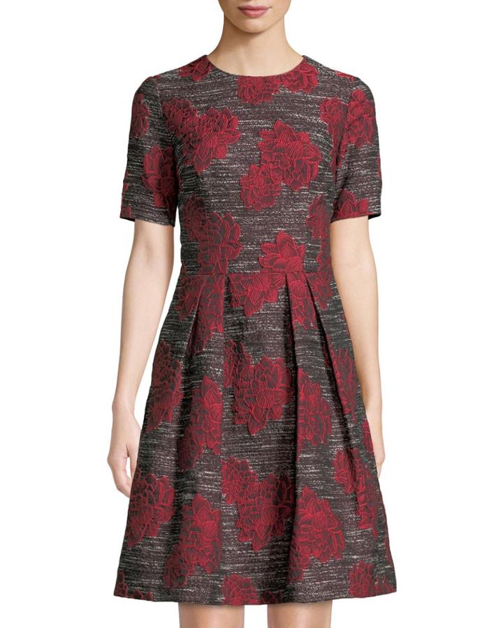 Floral-jacquard Tweed A-line Dress