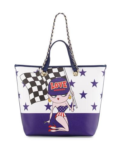Saffiano Faux-leather Tote Bag, Blue