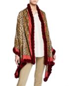 Leopard-print Cape W/ Fur Trim