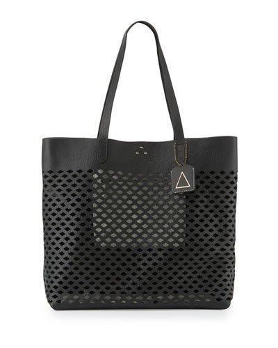Commuter Laser-cut Leather Tote Bag, Black