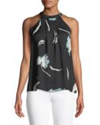 Floral-satin Halter-neck Blouse